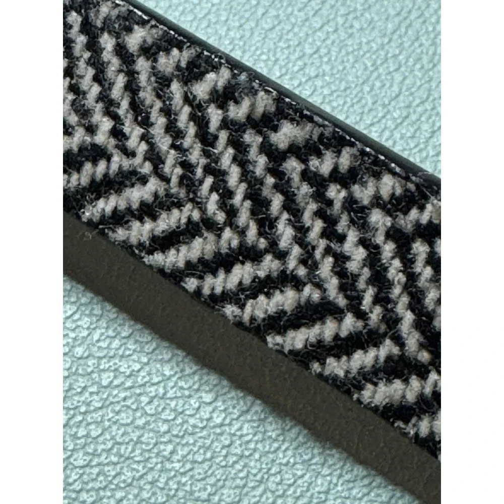Black & White Herringbone Printed Knit Belt Thin Pewter Buckle Dressy